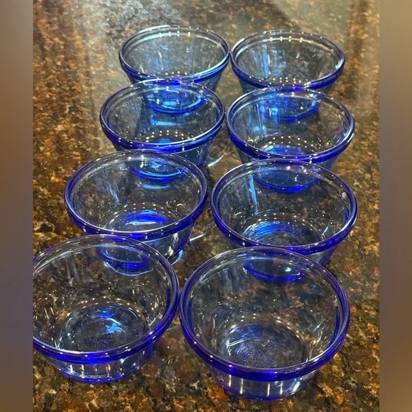 Vintage Set of 8 Anchor Hocking 463 Cobalt Blue Glass 6 oz Custard Cups - Picture 3 of 7